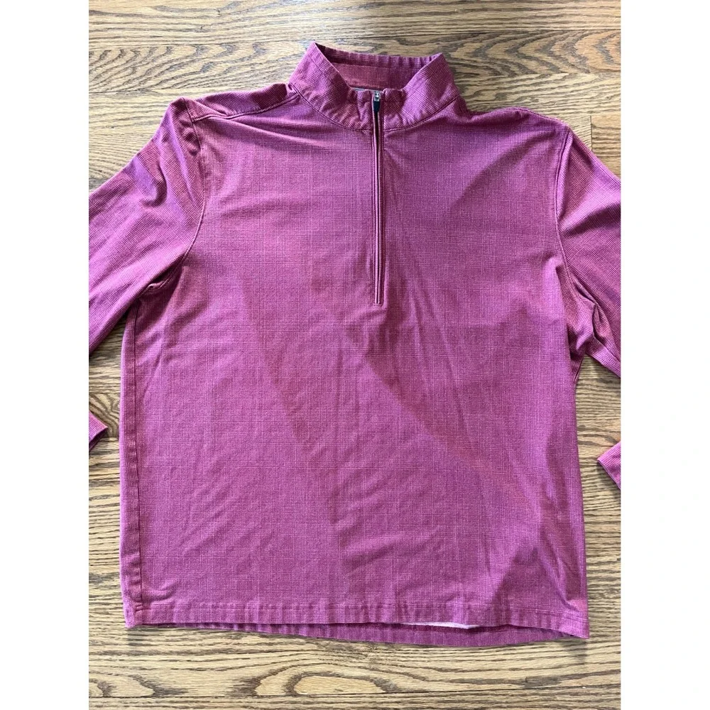 Johnnie-O Mens XL Berry Red Micro Check Performance 1/4 Zip Pullover Shirt